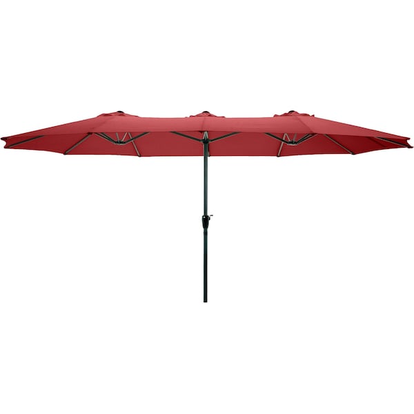 Pure Garden 15 ft Double Sun Patio Umbrella, Red, 12 Steel Ribs